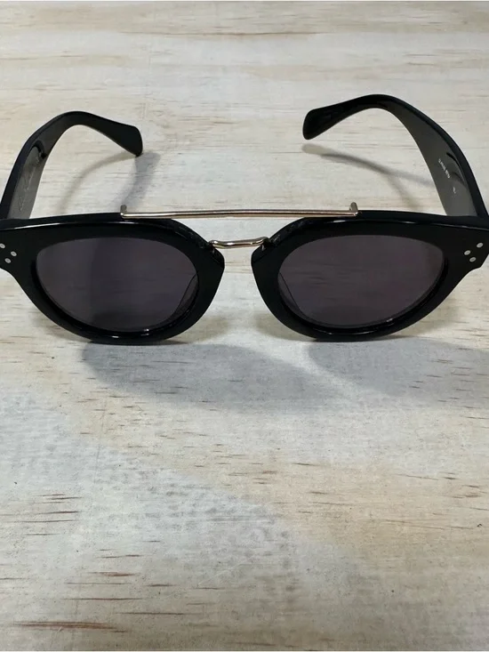 Vtg CELINE Preppy Pretty Double Bridge Sunglasses Black Gold Italy Purple Grad - Picture 2 of 13